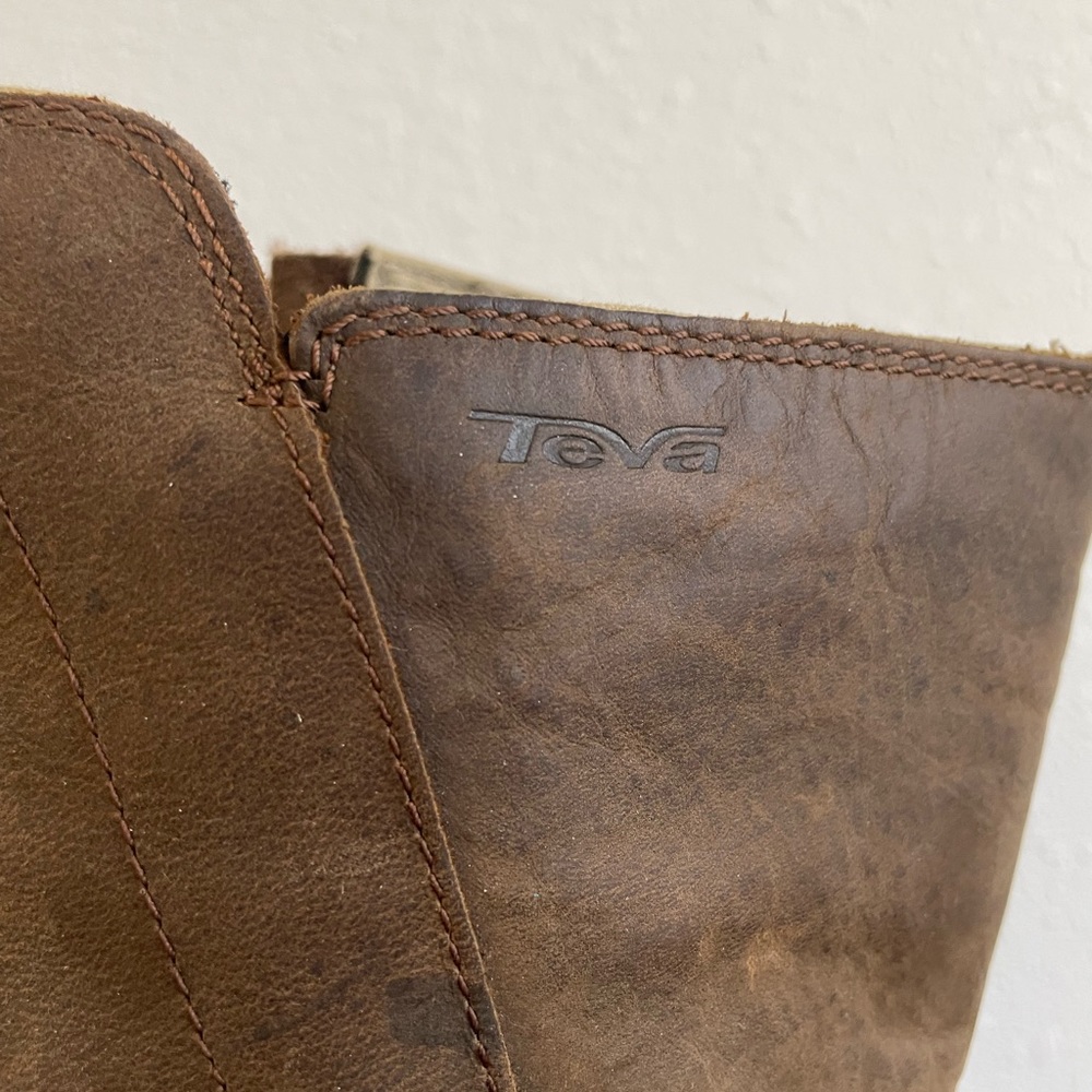 Teva | Brown De La Vina 1003011 Leather Side Zip Mid-Calf Riding Boots Size 8 - Picture 8 of 11